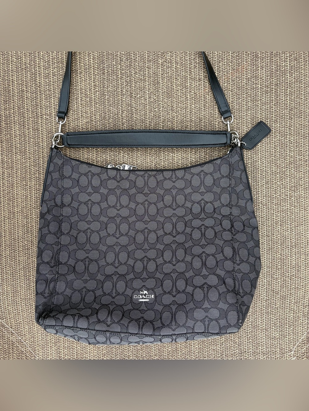Coach Outline Signature Celeste Convertible Hobo Bag - Black Smoke